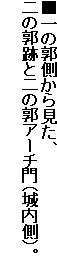 ■一の郭側から見た、
二の郭跡と二の郭アーチ門(城内側)。